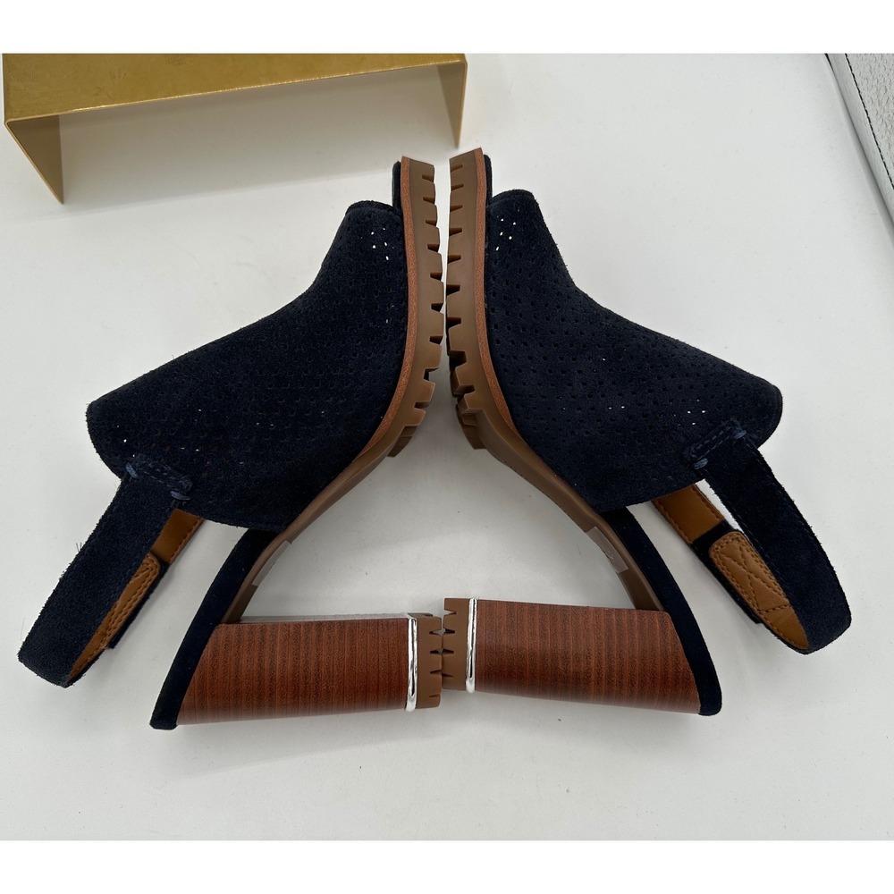 FRANCO SARTO Austin Navy Blue Suede Perforated Lug High Heel Slingback Sandals 7 - Picture 6 of 13